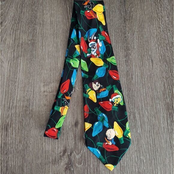 Looney Tunes Christmas 1995 Tweety Taz Bugs Porky Daffy Necktie Neck Tie - Picture 1 of 5